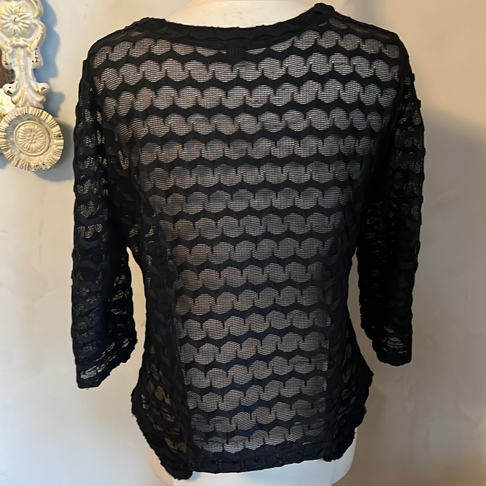 Nina Leonard Vintage Black Sheer Cardigan w/large wooden Buttons Size Large - Picture 4 of 15